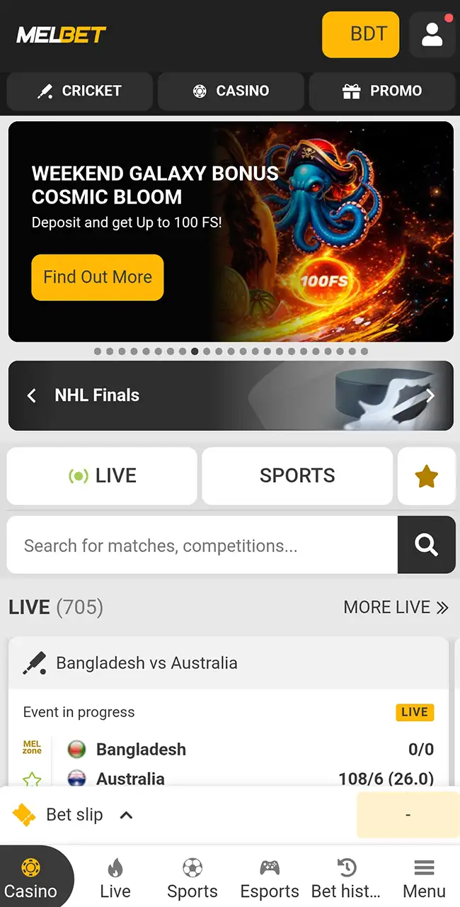 Visit the homepage on the official Melbet website.