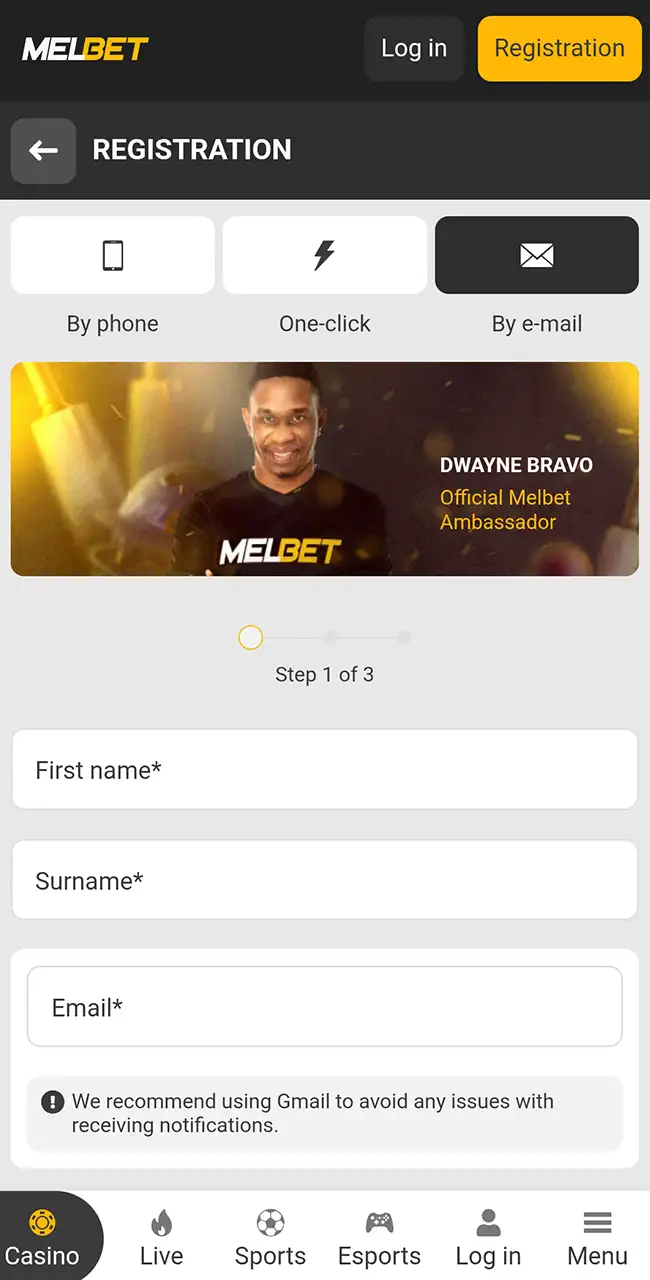 Complete your registration on the official Melbet website.