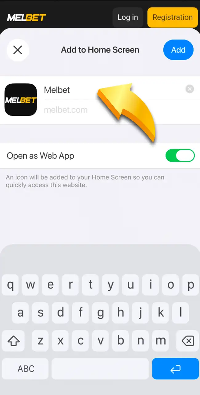 Name your shortcut from the official Melbet website.