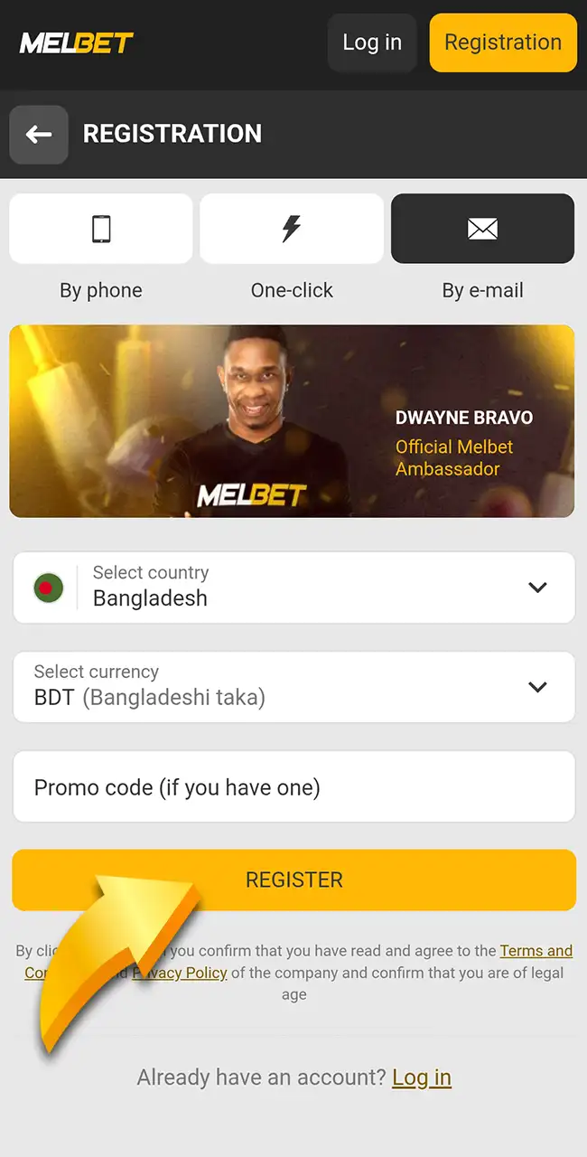 Save new account details on the Melbet website.