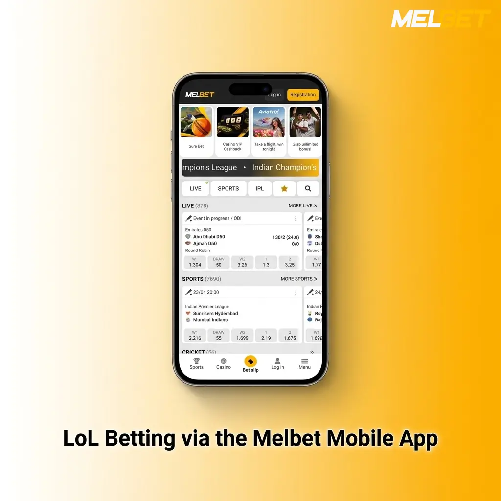 Melbet mobile app LoL betting interface