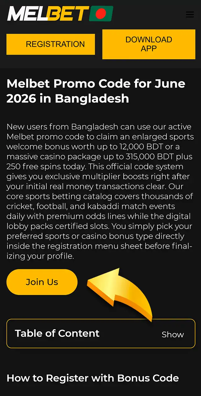 Start the form on the official Melbet website.